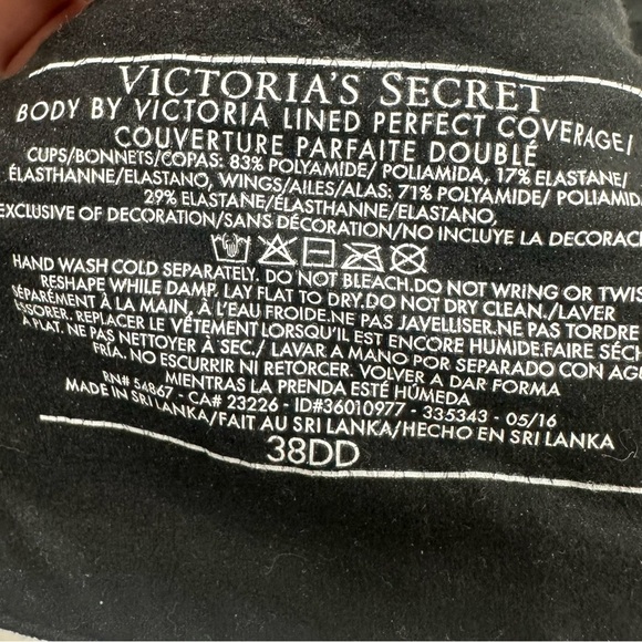 VICTORIA'S  SECRET Body by Victoria Black Lace Lined Perfect Coverage bra 38DD - Picture 8 of 9